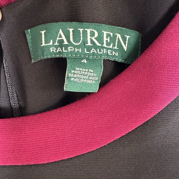 Lauren Ralph Lauren Knit Jersey Dress Black Burgundy Trim Size 4 Ruching - Picture 7 of 8